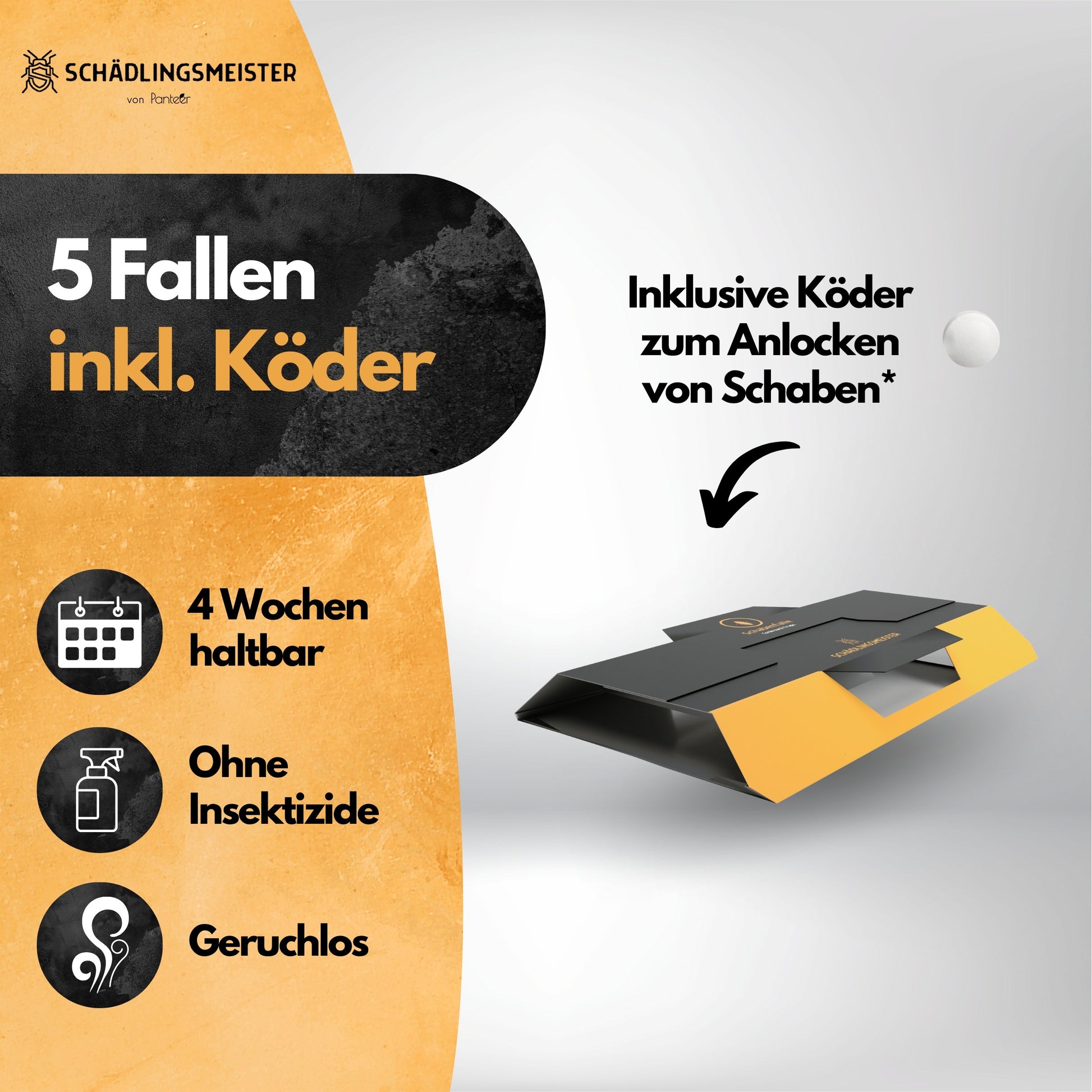 Schabenfalle - 5 Stück - inkl. Köder - Kakerlaken bekämpfen - Zum Monitoring - 5 Stück