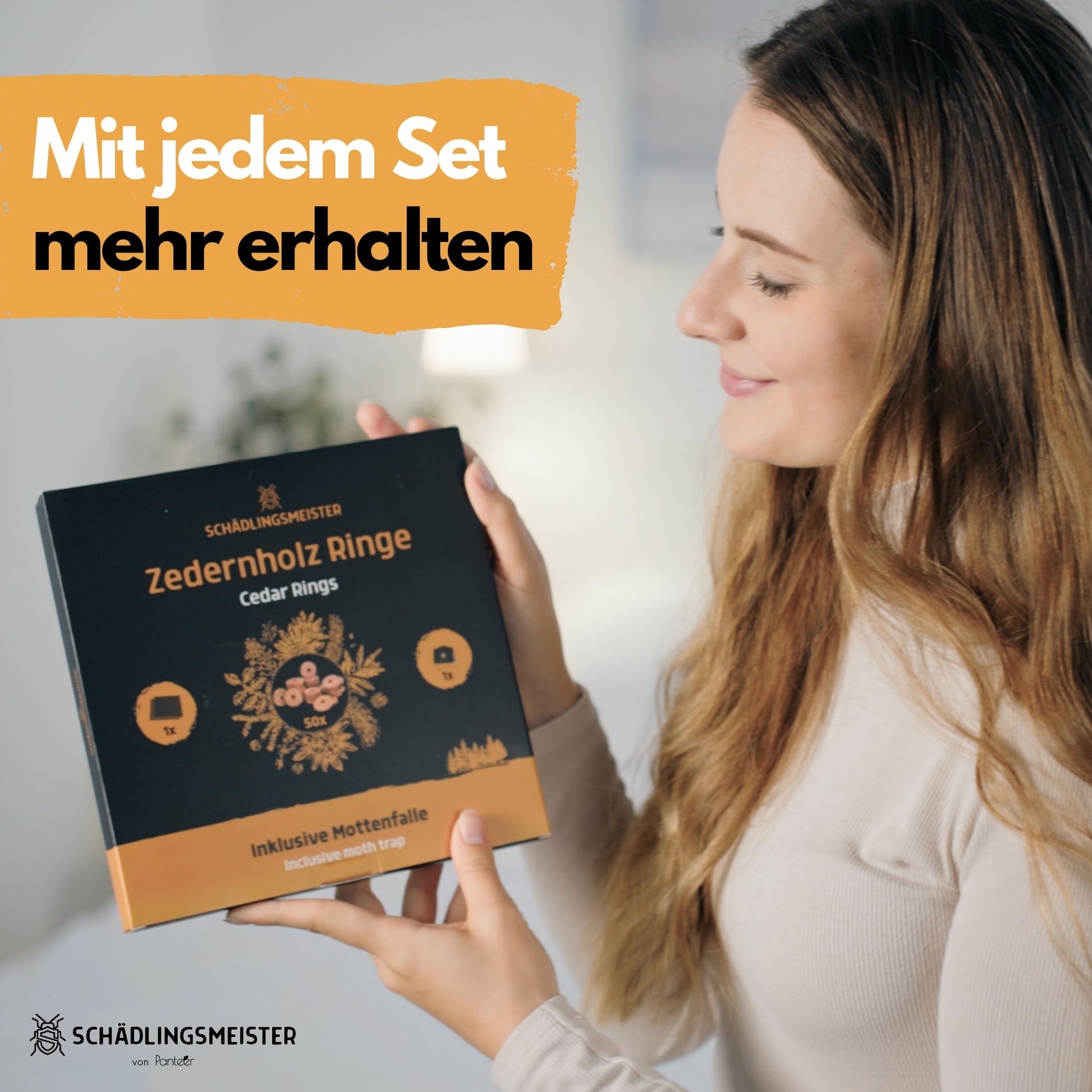 Zedernholz Ringe - 50 Stück + 1 Mottenfalle Kleidermotten (1 Set)