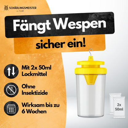 Wespenfalle mit 2x50ml Lockstoff – Ohne Insektizide – Made in EU