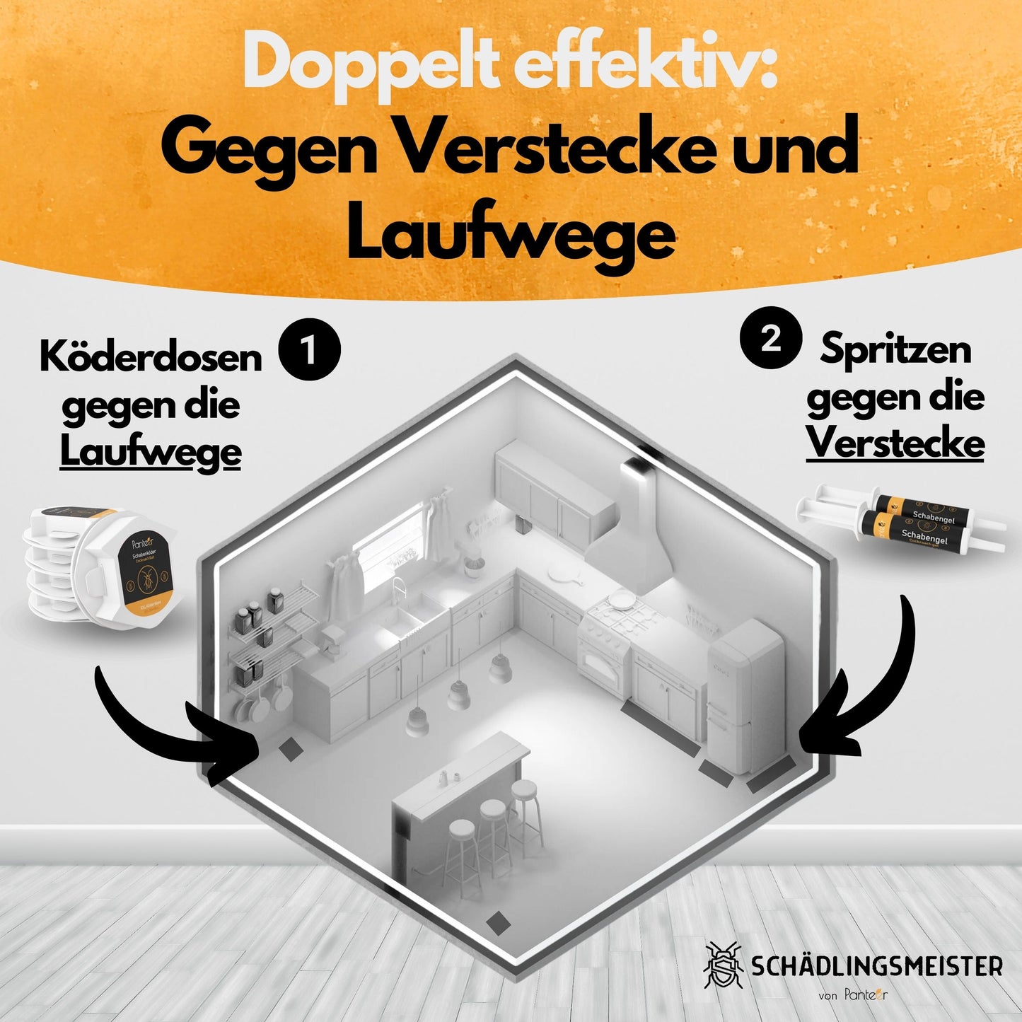 Schaben Komplettlösung - 2 x 10g Schabengel und 5 Schabenfallen (AMP 9 RB)
