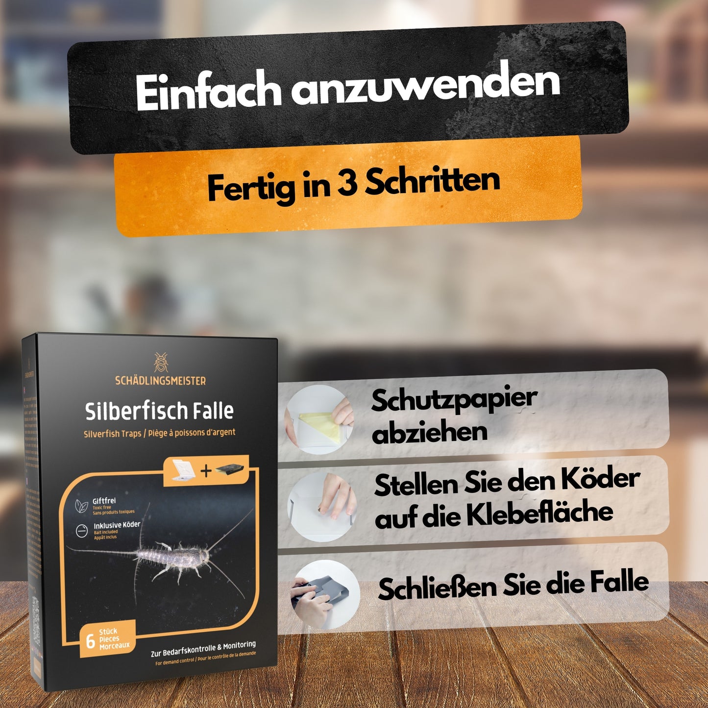 Silberfisch Falle - 6 Stück - Inkl. Köder - Zwei Fallen System - Monitoringfalle - 6 Stück