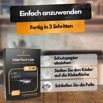 Silberfisch Falle - 6 Stück - Inkl. Köder - Zwei Fallen System - Monitoringfalle - 6 Stück