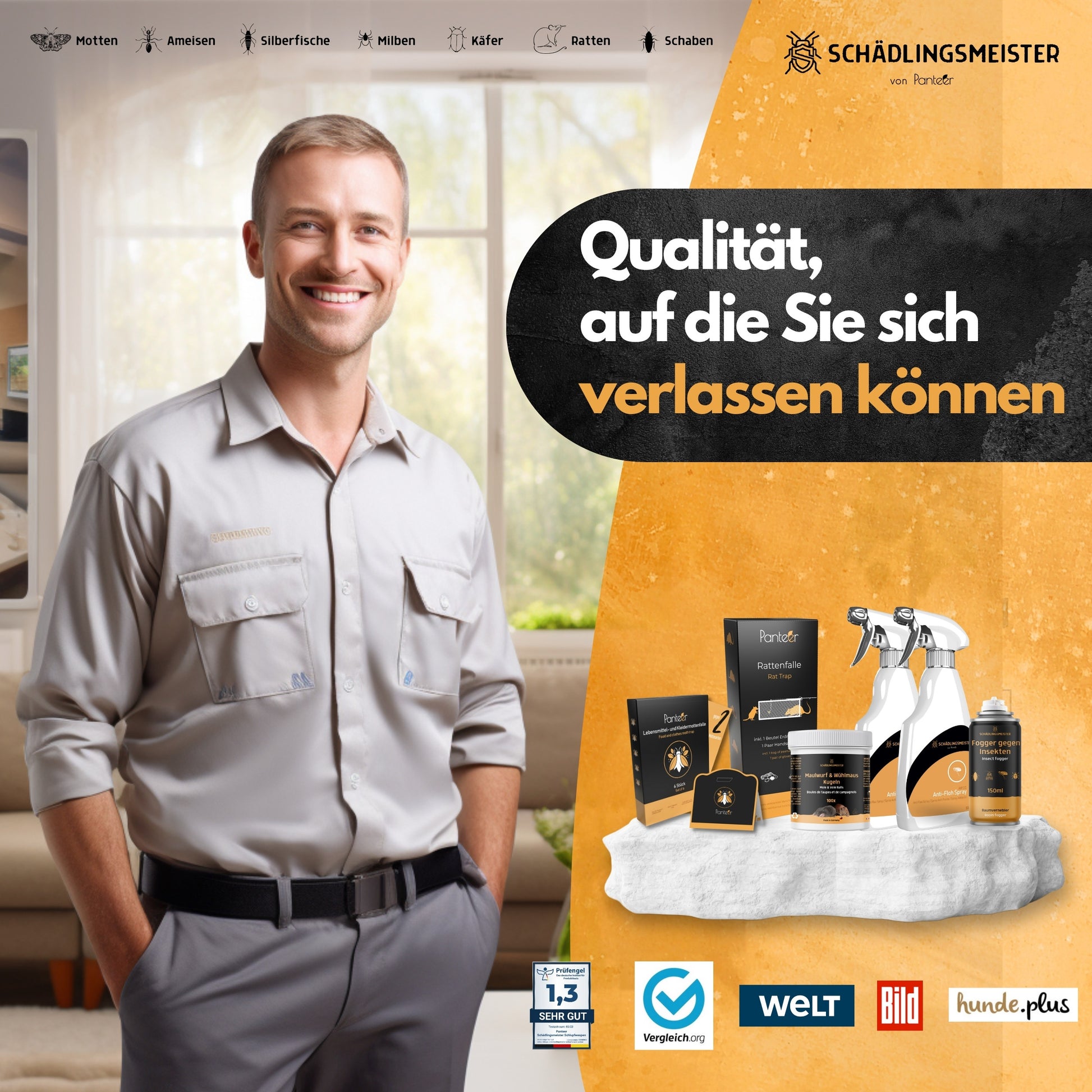 Lebensmittel-Mottenfalle - 6 Stück - 100% mehr Pheromone - Zum Monitoring