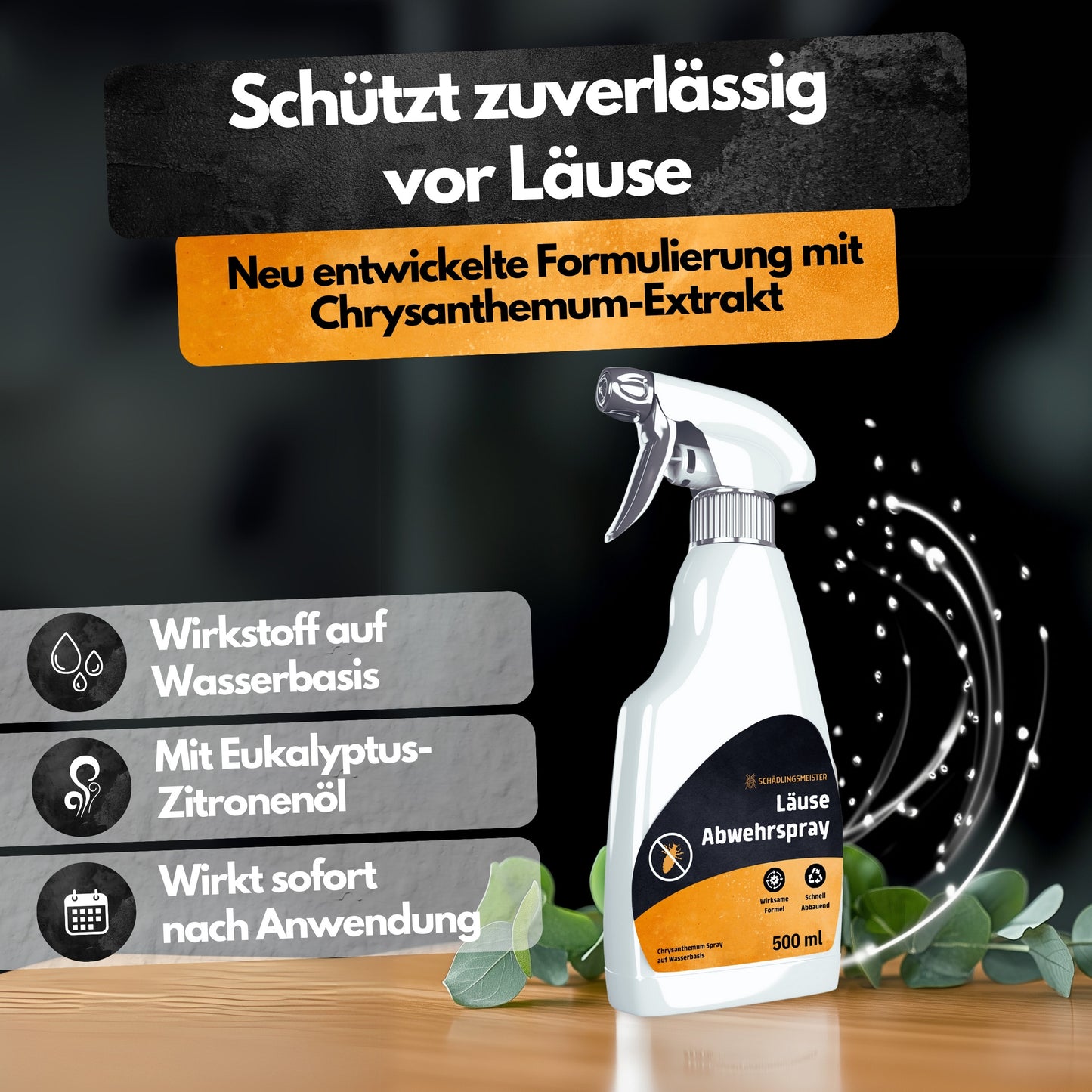 Läuse Abwehrspray - 500 ml - Repellent - Mit Eukalyptus