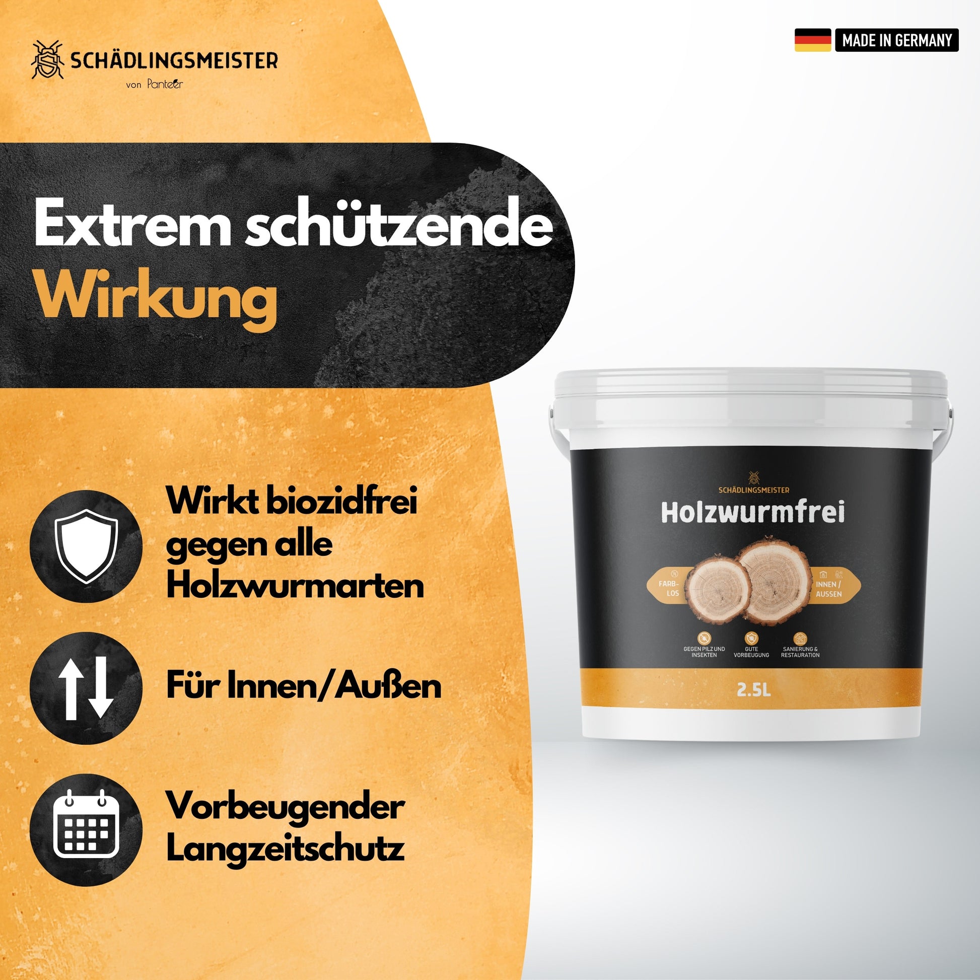 Holzwurmfrei - 2500ml - Holzschutzmittel - Biozidfrei - Produktion & Tests Made in Germany